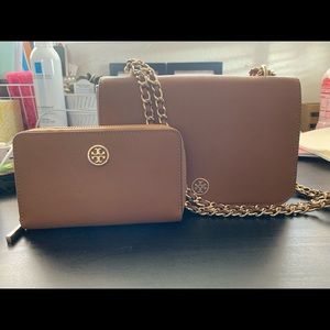 Tory Burch Brown Chain Crossbody + Matching Wallet